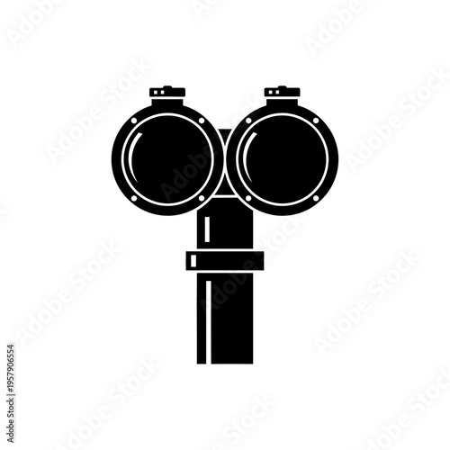 Fire Department Connection FDC Silhouette: Dual Inlet Water Pipe for Building Suppression, Industrial Engineering Safety Icon.