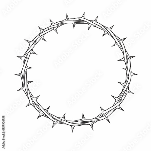 A simple line art illustration of a thorny crown outline, resembling a crown of thorns, on a clean white background with a minimalist design.