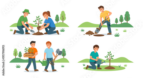 People collaborating to plant trees and nurture the environment