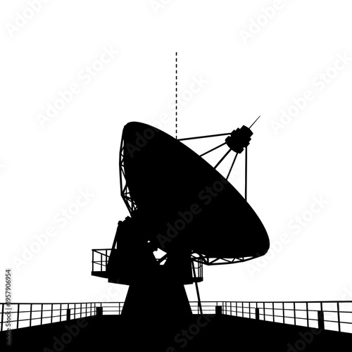 Satellite Oceanography Antenna Silhouette, Ship Deck Dish for Marine Communications and Offshore Data Transfer