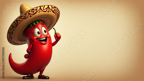 Vector cartoon chili pepper in sombrero