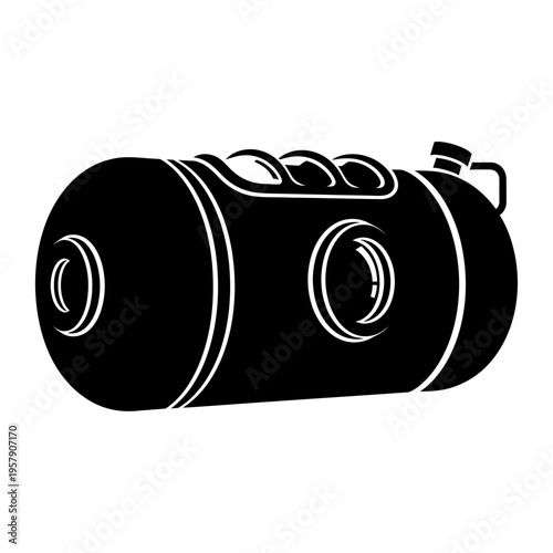Decompression Chamber Silhouette: Hyperbaric Oxygen Tank for Medical and Diving Use, Industrial Safety and Healthcare Equipment.