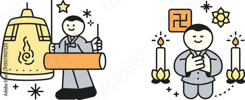 Traditional festival celebrations with lanterns and candles depicted in a stylized manner
