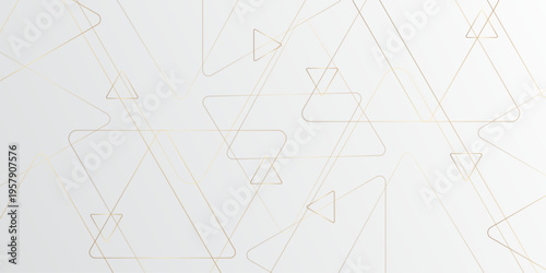 Abstract Minimal Geometric background with triangular golden line as pattern..Metal grid isolated on the grey background. Texture of paper in retro style, crumple. Space design, vector illustration.	