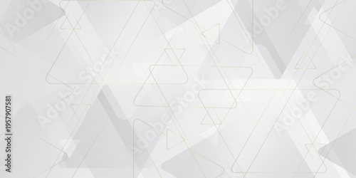 Abstract Minimal Geometric background with triangular golden line as pattern..Metal grid isolated on the grey background. Texture of paper in retro style, crumple. Space design, vector illustration.	