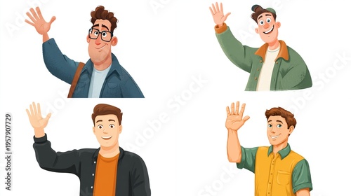 Cartoon vector illustration of a man waving goodbye