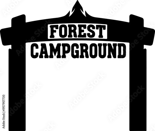 Vector forest campground entrance sign icon