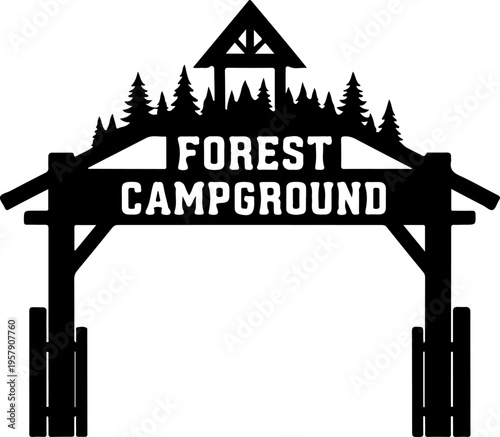 Vector forest campground entrance sign illustration