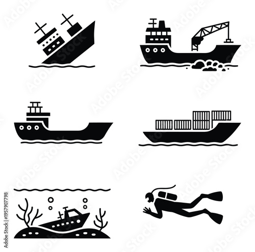 Ship Nautical Icons Vector Illustration