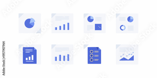 Collection of data visualization icons featuring various chart types
