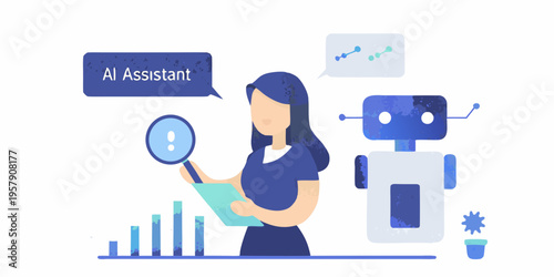 A woman and a robot collaborate representing artificial intelligence assistance