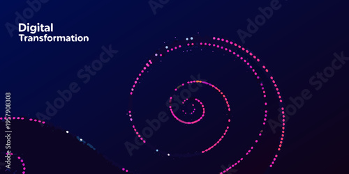 Abstract digital transformation concept with swirling colorful particle patterns