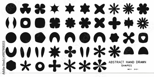 Collection of abstract black hand drawn shapes arranged in rows