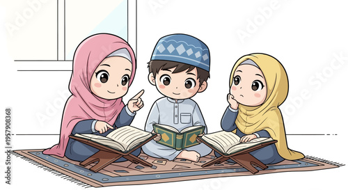 Children Studying Quran Together, Islamic Education, Religious Learning