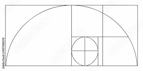 The golden ratio visualized with a spiral and intersecting rectangles