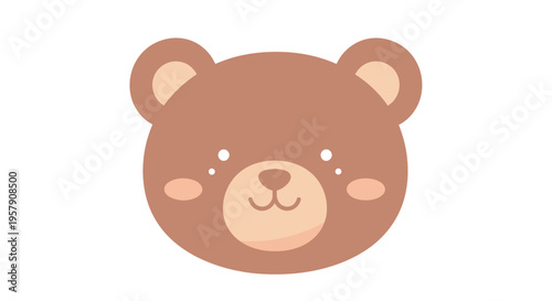 Cute Bear Face Illustration, Kawaii Style, Adorable Cartoon Animal, Baby Teddy Bear Icon