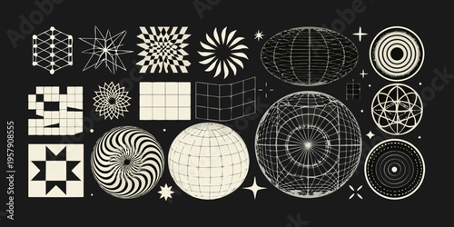 Abstract geometric shapes and patterns on a dark background
