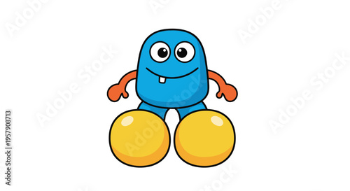 Cute Blue Monster with Big Yellow Feet and Orange Arms, Cartoon Character