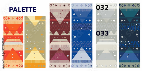 A curated palette of six geometric patterned fabric swatches