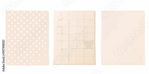 Three vintage perforated paper cards with varying patterns and wear