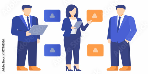 Business team presenting digital interfaces and collaborating on project ideas