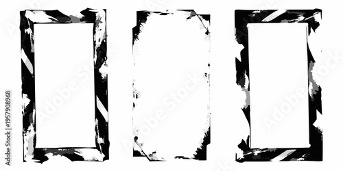 Three rectangular frames with distressed black and white borders