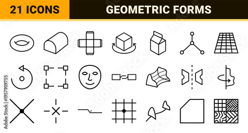 Abstract Geometric 3D Modeling Wireframe Outline Icons for Creative Software Design and Technical Architecture Engineering Graphics