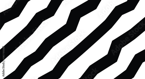 Abstract black and white diagonal stripes create a dynamic pattern