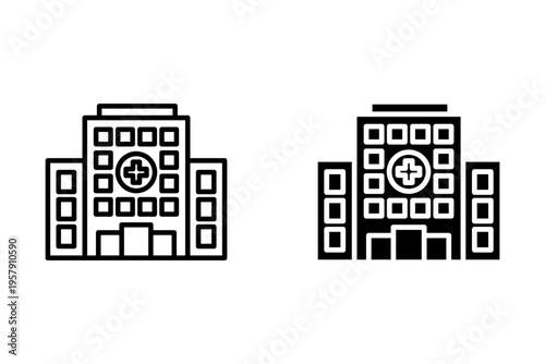 Minimalist Silhouette Icon of Hospital with Cross Symbol on White Background