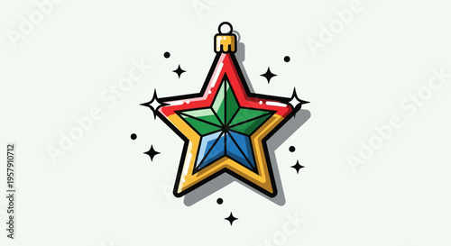 Colorful star shaped Christmas tree ornament with sparkles