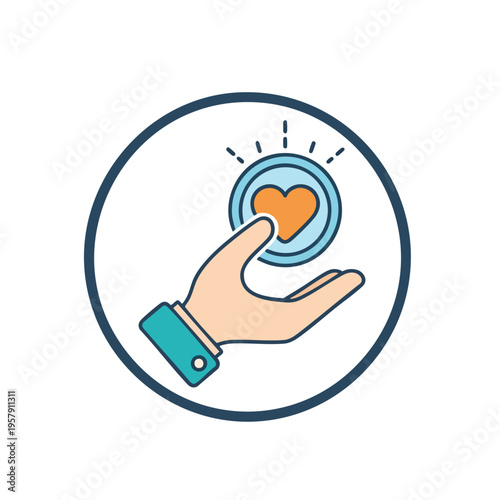 Hand holding a coin with heart symbol, conveying giving and generosity