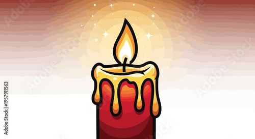 Colorful illustration of a melting red candle with a bright flame