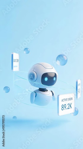 Wallpaper Mural Futuristic AI Chatbot Character with Financial Metrics and Analytics Interface, 4K Torontodigital.ca