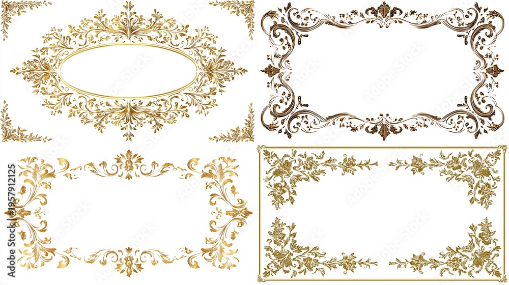 Obraz premium Gold style vector frame illustrations with decorative borders