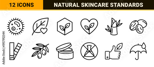 Dermatology Tested Skincare and Organic Beauty Product Labels. Minimalist Geometric Monoline Symbols for Cosmetic Packaging and Branding.