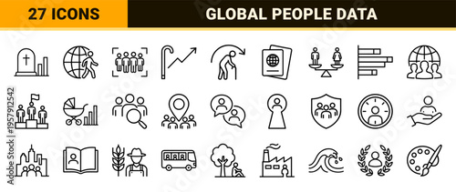 Demographics and Population Statistics Global Data Analysis Minimalist Monoline Geometric Line Art for Social Sciences