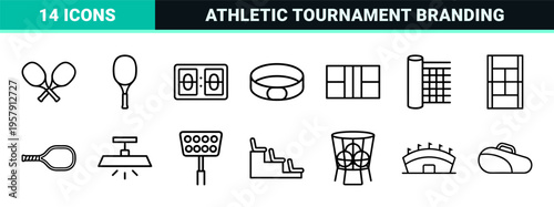 Pickleball Racket Sport Minimalist Monoline Geometric Line Art for Commercial Tournament Branding and Digital UI Design.