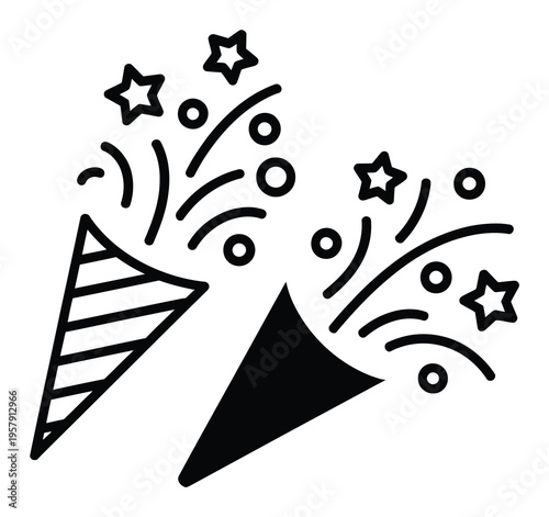 Party Horn Vector Illustration with Fireworks