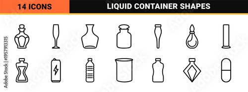 Minimalist Geometric Bottle Silhouettes and Liquid Container Outlines for Commercial Packaging Design and Product Mapping Interfaces