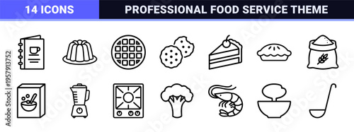 Culinary Essentials and Kitchenware Geometric Line Art featuring Minimalist Monoline Outlines for Modern Gastronomy Interface Design.