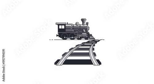 Vintage Steam Train on Railway Tracks, Retro Transportation Concept