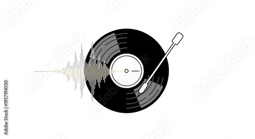 Vinyl Record Player with Sound Wave Illustration