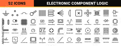 Electronics Hardware and LED Lighting Technology Linear Outlines featuring Minimalist Monoline Geometric Technical Components