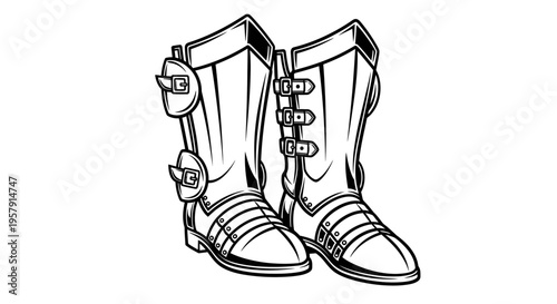 Vintage Leather Boots Illustration - Detailed Art Style