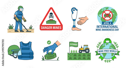 International mine awareness day illustrations of landmine dangers and safety