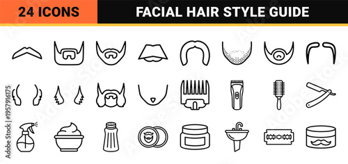 Barber Shop and Men's Grooming Facial Hair Styles Minimalist Geometric Line Art Outline Symbols for Professional Branding and Interface Design
