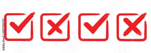 Check mark icons set. Green brush stroke check mark, tick symbols, checklist signs. Grunge brush stroke signs. Grunge checkmark design. Dirty grunge stroke checkmark sign vector illustration Handdrawn