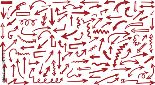 A collection of various red arrows on a white background