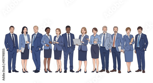 Diverse group of business professionals and corporate team standing together in formal attire