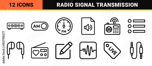 Minimalist Monoline Audio Broadcasting and Radio Communication Grid. Sophisticated Geometric Line Art for Digital Media and Sound Systems.
